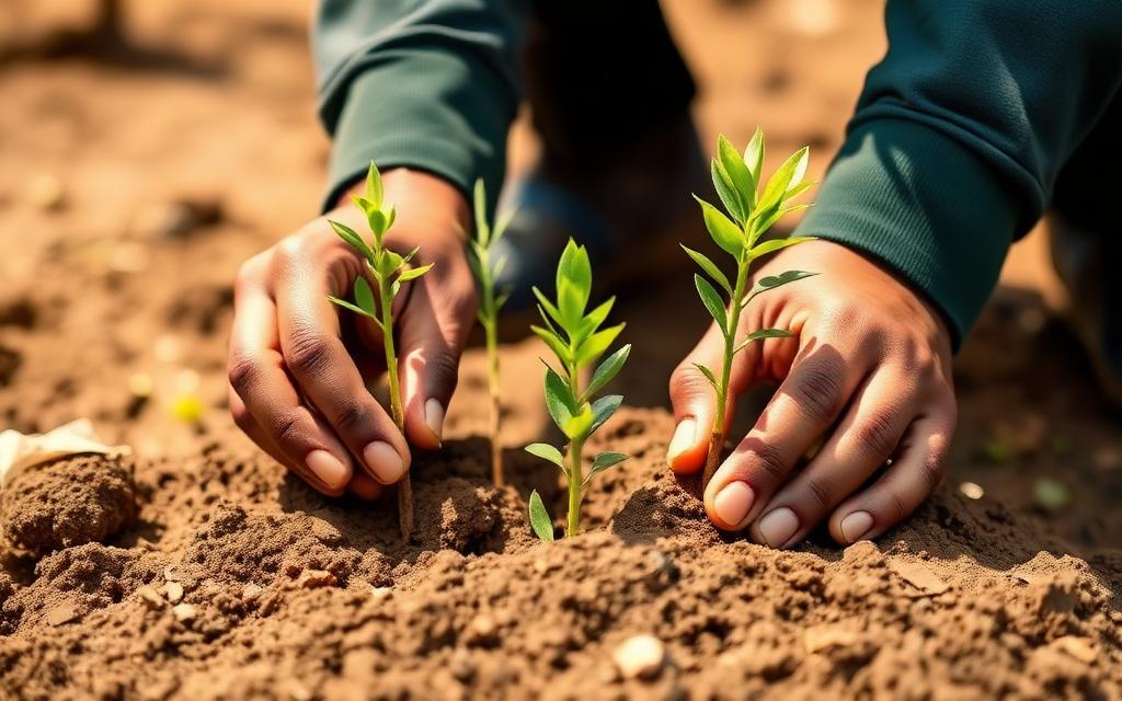 Young trees being planted in Kenya